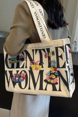 Large Capacity Cartoon Print Canvas Tote Bag for Women - Stylish Short Trip & Shopping Shoulder Bag