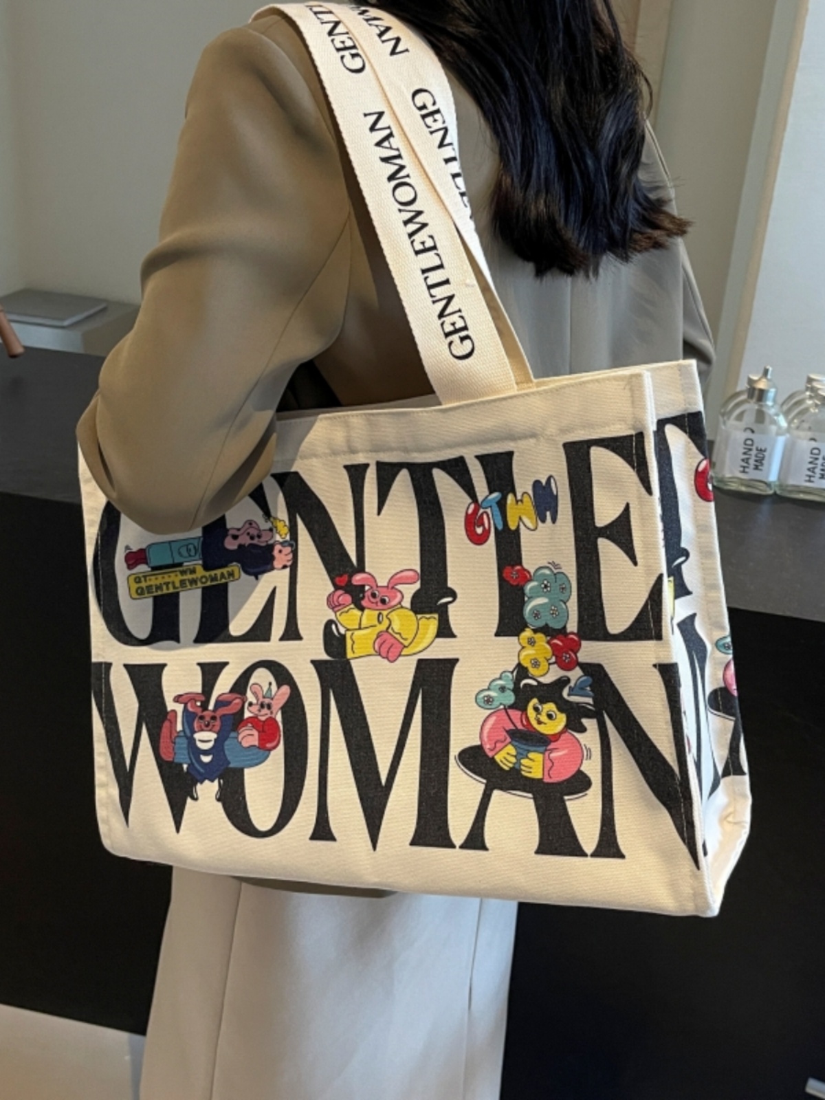 Large Capacity Cartoon Print Canvas Tote Bag for Women - Stylish Short Trip & Shopping Shoulder Bag Large Capacity Cartoon Print Canvas Tote Bag for Women - Stylish Short Trip & Shopping Shoulder Bag
