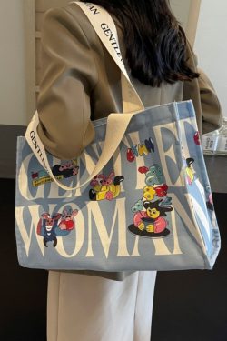 Large Capacity Cartoon Print Canvas Tote Bag for Women - Stylish Short Trip & Shopping Shoulder Bag