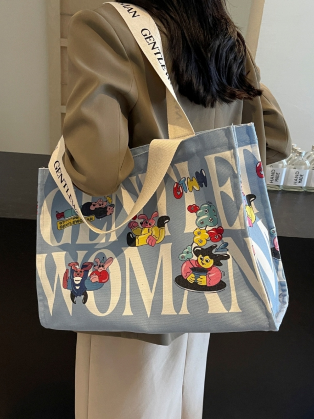 Large Capacity Cartoon Print Canvas Tote Bag for Women - Stylish Short Trip & Shopping Shoulder Bag Large Capacity Cartoon Print Canvas Tote Bag for Women - Stylish Short Trip & Shopping Shoulder Bag