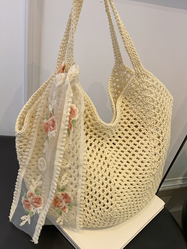 Large Capacity Cotton Yarn Hollow Woven Underarm Bag for Women - Stylish Beach Vacation Shoulder Tote Large Capacity Cotton Yarn Hollow Woven Underarm Bag for Women - Stylish Beach Vacation Shoulder Tote