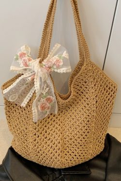 Large Capacity Cotton Yarn Hollow Woven Underarm Bag for Women - Stylish Beach Vacation Shoulder Tote