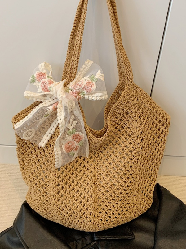 Large Capacity Cotton Yarn Hollow Woven Underarm Bag for Women - Stylish Beach Vacation Shoulder Tote Large Capacity Cotton Yarn Hollow Woven Underarm Bag for Women - Stylish Beach Vacation Shoulder Tote