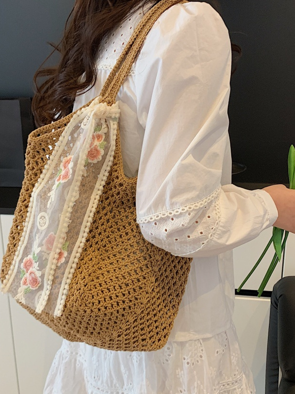 Large Capacity Cotton Yarn Hollow Woven Underarm Bag for Women - Stylish Beach Vacation Shoulder Tote Large Capacity Cotton Yarn Hollow Woven Underarm Bag for Women - Stylish Beach Vacation Shoulder Tote