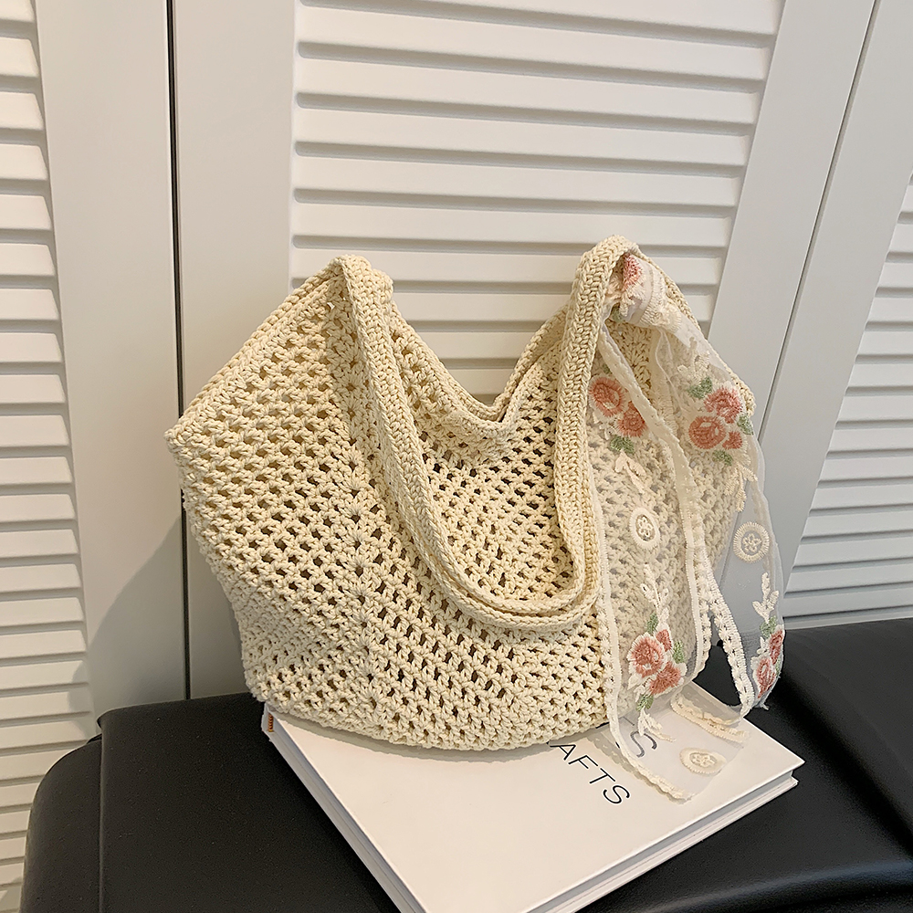 Large Capacity Cotton Yarn Hollow Woven Underarm Bag for Women - Stylish Beach Vacation Shoulder Tote Large Capacity Cotton Yarn Hollow Woven Underarm Bag for Women - Stylish Beach Vacation Shoulder Tote