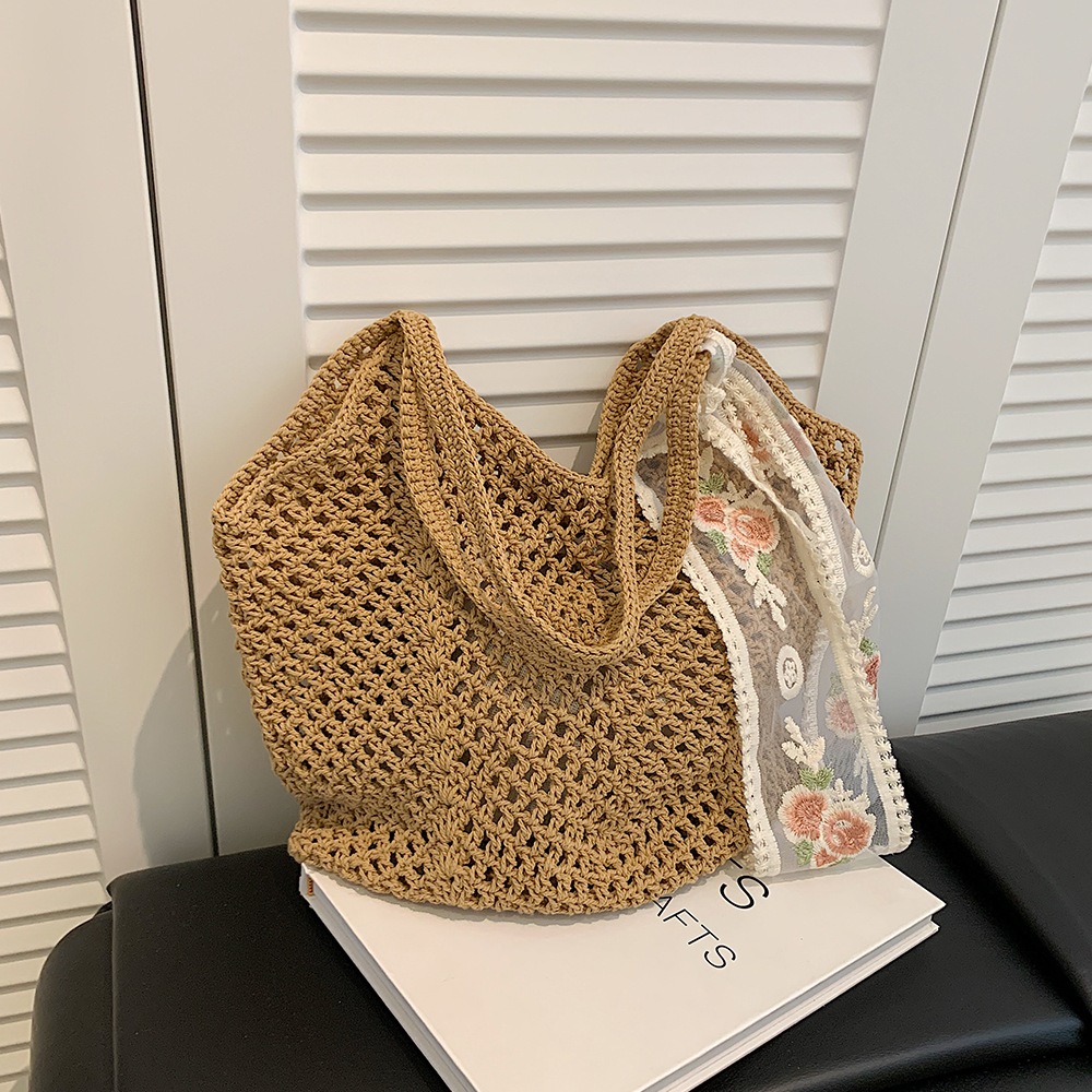 Large Capacity Cotton Yarn Hollow Woven Underarm Bag for Women - Stylish Beach Vacation Shoulder Tote Large Capacity Cotton Yarn Hollow Woven Underarm Bag for Women - Stylish Beach Vacation Shoulder Tote