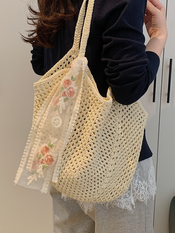 Large Capacity Cotton Yarn Hollow Woven Underarm Bag for Women - Stylish Beach Vacation Shoulder Tote Large Capacity Cotton Yarn Hollow Woven Underarm Bag for Women - Stylish Beach Vacation Shoulder Tote