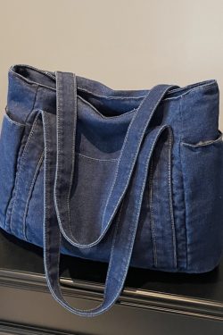 Large Capacity Denim Tote Bag for Women - Korean & Japanese Style Casual Commuting Shoulder Bag, Versatile for Classes & Everyday Use