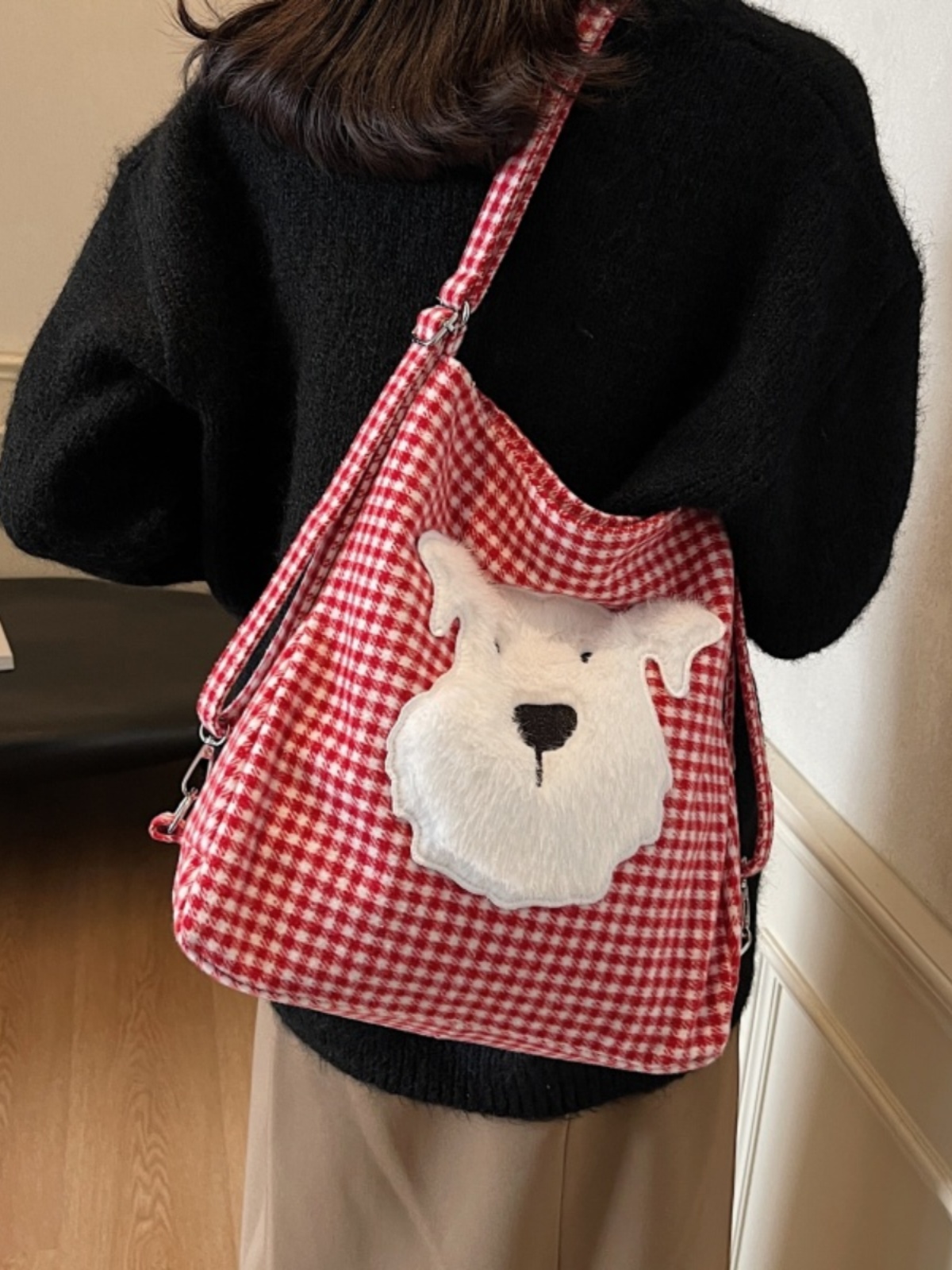 Large Capacity Dog Checkered Canvas Crossbody Tote Bag for Women - Stylish Commuter Backpack 2025 New Trend Large Capacity Dog Checkered Canvas Crossbody Tote Bag for Women - Stylish Commuter Backpack 2025 New Trend