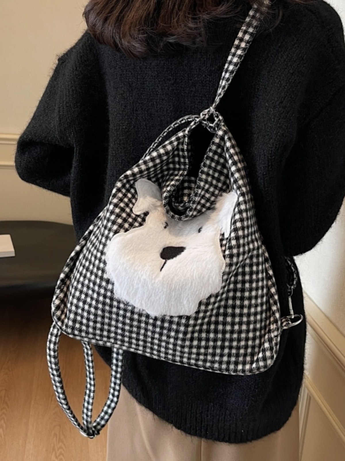 Large Capacity Dog Checkered Canvas Crossbody Tote Bag for Women - Stylish Commuter Backpack 2025 New Trend Large Capacity Dog Checkered Canvas Crossbody Tote Bag for Women - Stylish Commuter Backpack 2025 New Trend