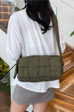 Large Capacity Down Cotton Tote Bag for Women - Spliced Design, Crossbody Style, Perfect for Spring & Summer 2025 Fashion
