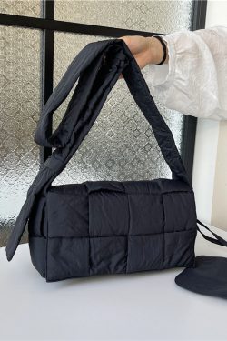 Large Capacity Down Cotton Tote Bag for Women - Spliced Design, Crossbody Style, Perfect for Spring & Summer 2025 Fashion