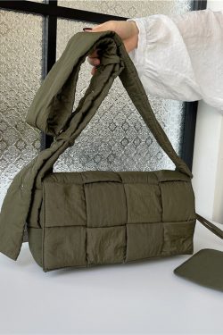 Large Capacity Down Cotton Tote Bag for Women - Spliced Design, Crossbody Style, Perfect for Spring & Summer 2025 Fashion