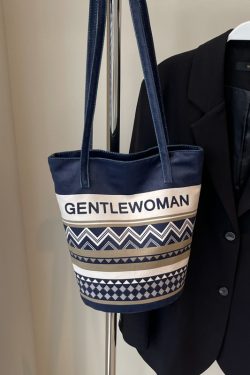 Large Capacity Ethnic Style Women's Canvas Tote Bag - 2025 Commuting Single Shoulder Bucket Bag for Everyday Use