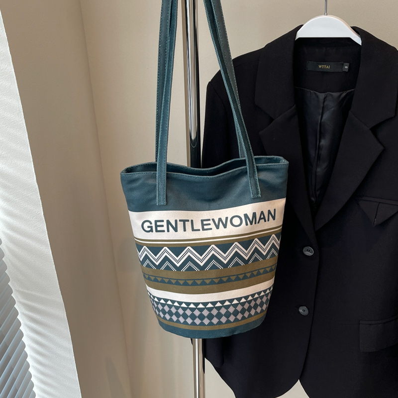 Large Capacity Ethnic Style Women's Canvas Tote Bag - 2025 Commuting Single Shoulder Bucket Bag for Everyday Use Large Capacity Ethnic Style Women's Canvas Tote Bag - 2025 Commuting Single Shoulder Bucket Bag for Everyday Use