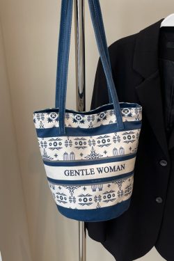 Large Capacity Ethnic Style Women's Canvas Tote Bag - 2025 Commuting Single Shoulder Bucket Bag for Everyday Use