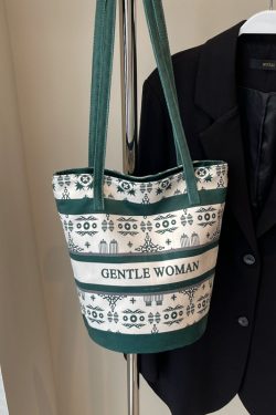 Large Capacity Ethnic Style Women's Canvas Tote Bag - 2025 Commuting Single Shoulder Bucket Bag for Everyday Use