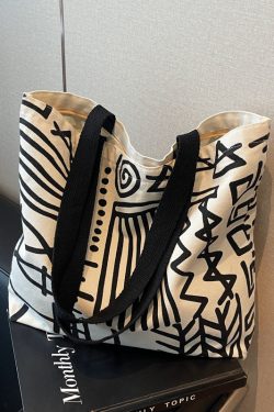 Large Capacity Graffiti Canvas Tote Bag for Women - Japanese Style Shopping Bag for Students and Commuting