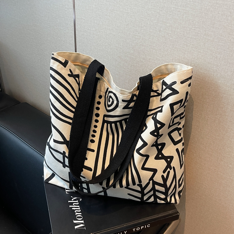 Large Capacity Graffiti Canvas Tote Bag for Women - Japanese Style Shopping Bag for Students and Commuting Large Capacity Graffiti Canvas Tote Bag for Women - Japanese Style Shopping Bag for Students and Commuting