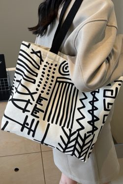 Large Capacity Graffiti Canvas Tote Bag for Women - Japanese Style Shopping Bag for Students and Commuting