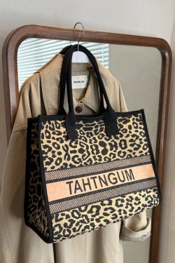Large Capacity Leopard Print Canvas Tote Bag for Women - Stylish Shopping Bag for Spring/Summer Outings and Commuting