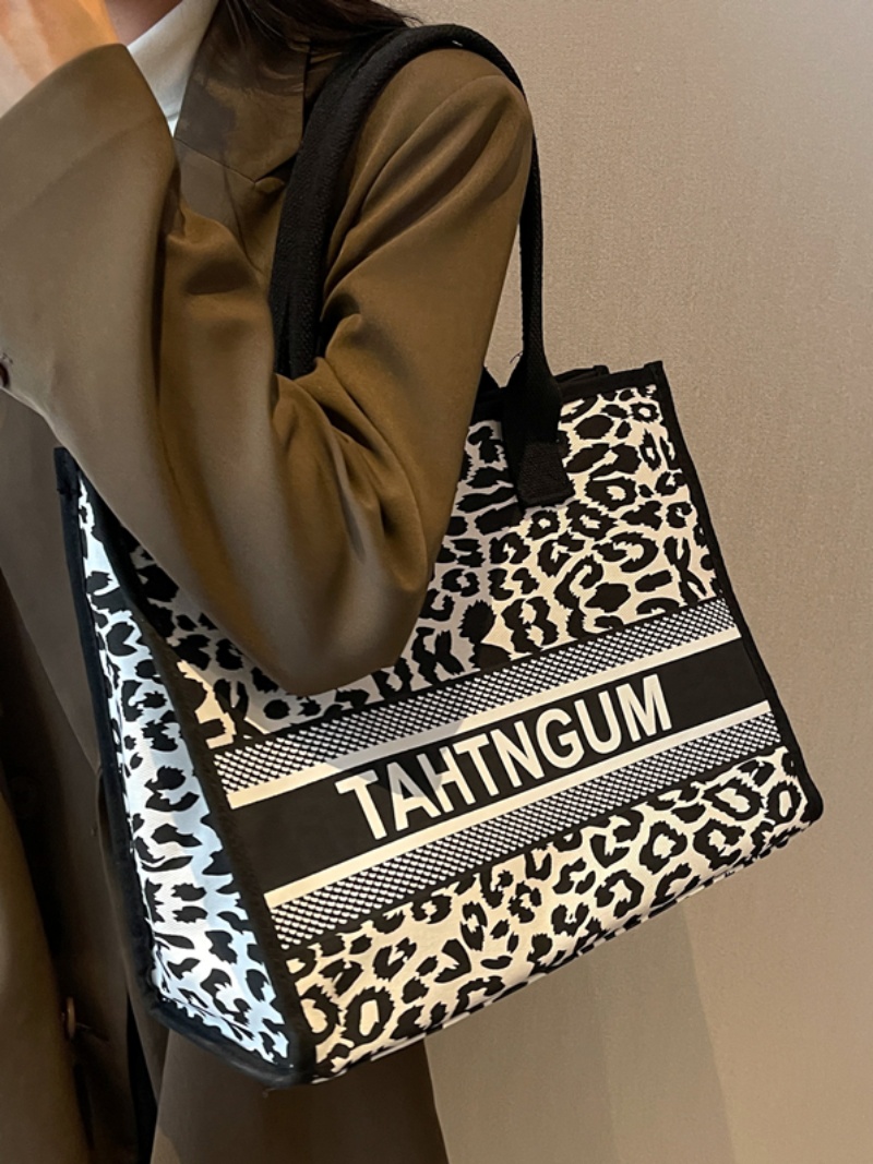 Large Capacity Leopard Print Canvas Tote Bag for Women - Stylish Shopping Bag for Spring/Summer Outings and Commuting Large Capacity Leopard Print Canvas Tote Bag for Women - Stylish Shopping Bag for Spring/Summer Outings and Commuting