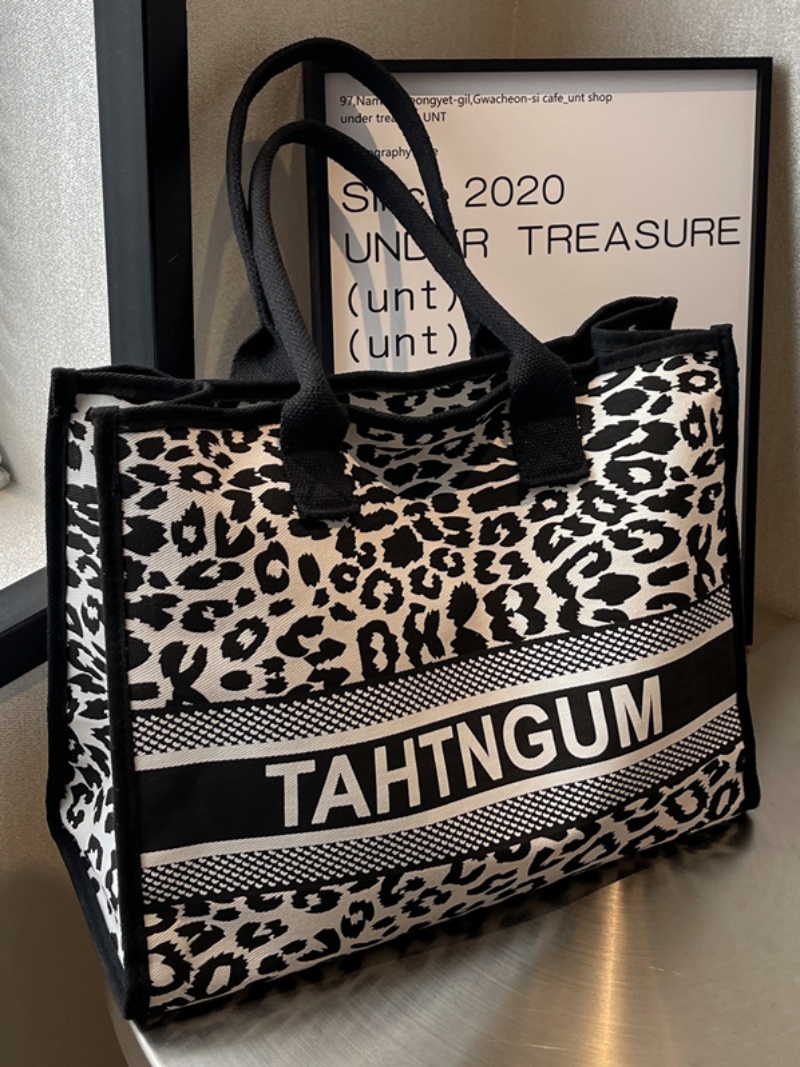 Large Capacity Leopard Print Canvas Tote Bag for Women - Stylish Shopping Bag for Spring/Summer Outings and Commuting Large Capacity Leopard Print Canvas Tote Bag for Women - Stylish Shopping Bag for Spring/Summer Outings and Commuting