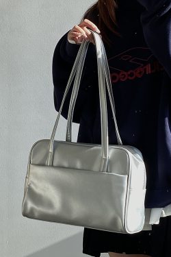 Large Capacity Metallic Silver Shoulder Tote Bag for Women - Spring Summer Commuter Style, Trendy Niche Design 2025