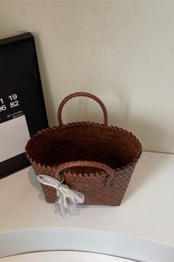 Large Capacity Rattan Woven Bamboo Handle Bag for Women - Stylish Beach Tote, Commuter Shoulder Bag, 2025 Trendy Vegetable Basket