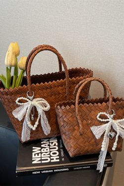Large Capacity Rattan Woven Bamboo Handle Bag for Women - Stylish Beach Tote, Commuter Shoulder Bag, 2025 Trendy Vegetable Basket