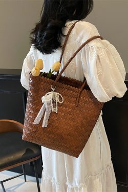 Large Capacity Rattan Woven Bamboo Handle Bag for Women - Stylish Beach Tote, Commuter Shoulder Bag, 2025 Trendy Vegetable Basket