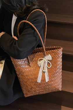 Large Capacity Rattan Woven Bamboo Handle Bag for Women - Stylish Beach Tote, Commuter Shoulder Bag, 2025 Trendy Vegetable Basket