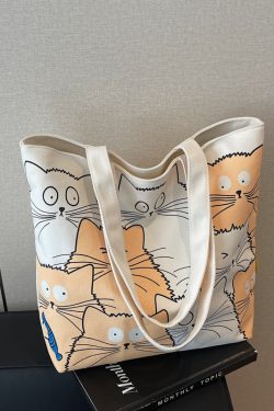 Large Capacity Spring Canvas Tote Bag for Women - Japanese Cartoon Design, Commuter & Student Shoulder Handbag 2025
