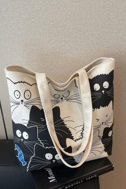 Large Capacity Spring Canvas Tote Bag for Women - Japanese Cartoon Design, Commuter & Student Shoulder Handbag 2025
