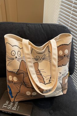 Large Capacity Spring Canvas Tote Bag for Women - Japanese Cartoon Design, Commuter & Student Shoulder Handbag 2025