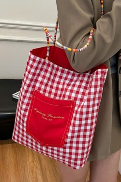 Large Capacity Spring Plaid Canvas Tote Bag for Women - Double-Sided Commuting Shoulder Bag, Ideal Student Classroom Accessory