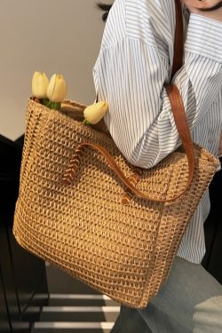 Large Capacity Straw Woven Tote Bag for Women - 2025 Commuter Shoulder Crossbody Bag for Beach and Vacation