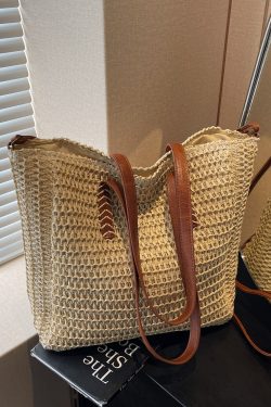 Large Capacity Straw Woven Tote Bag for Women - 2025 Commuter Shoulder Crossbody Bag for Beach and Vacation