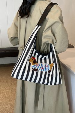 Large Capacity Striped Canvas Shopping Bag for Women - Stylish Shoulder Tote for Students and Commuters - 2025 Trend