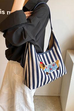 Large Capacity Striped Canvas Shopping Bag for Women - Stylish Shoulder Tote for Students and Commuters - 2025 Trend