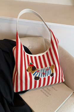 Large Capacity Striped Canvas Shopping Bag for Women - Stylish Shoulder Tote for Students and Commuters - 2025 Trend