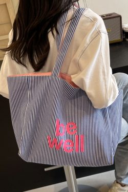 Large Capacity Striped Canvas Tote Bag for Women - Double-Sided Summer Shopping Bag for Commuting and Short Trips