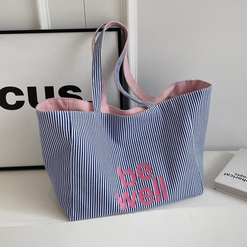 Large Capacity Striped Canvas Tote Bag for Women - Double-Sided Summer Shopping Bag for Commuting and Short Trips Large Capacity Striped Canvas Tote Bag for Women - Double-Sided Summer Shopping Bag for Commuting and Short Trips
