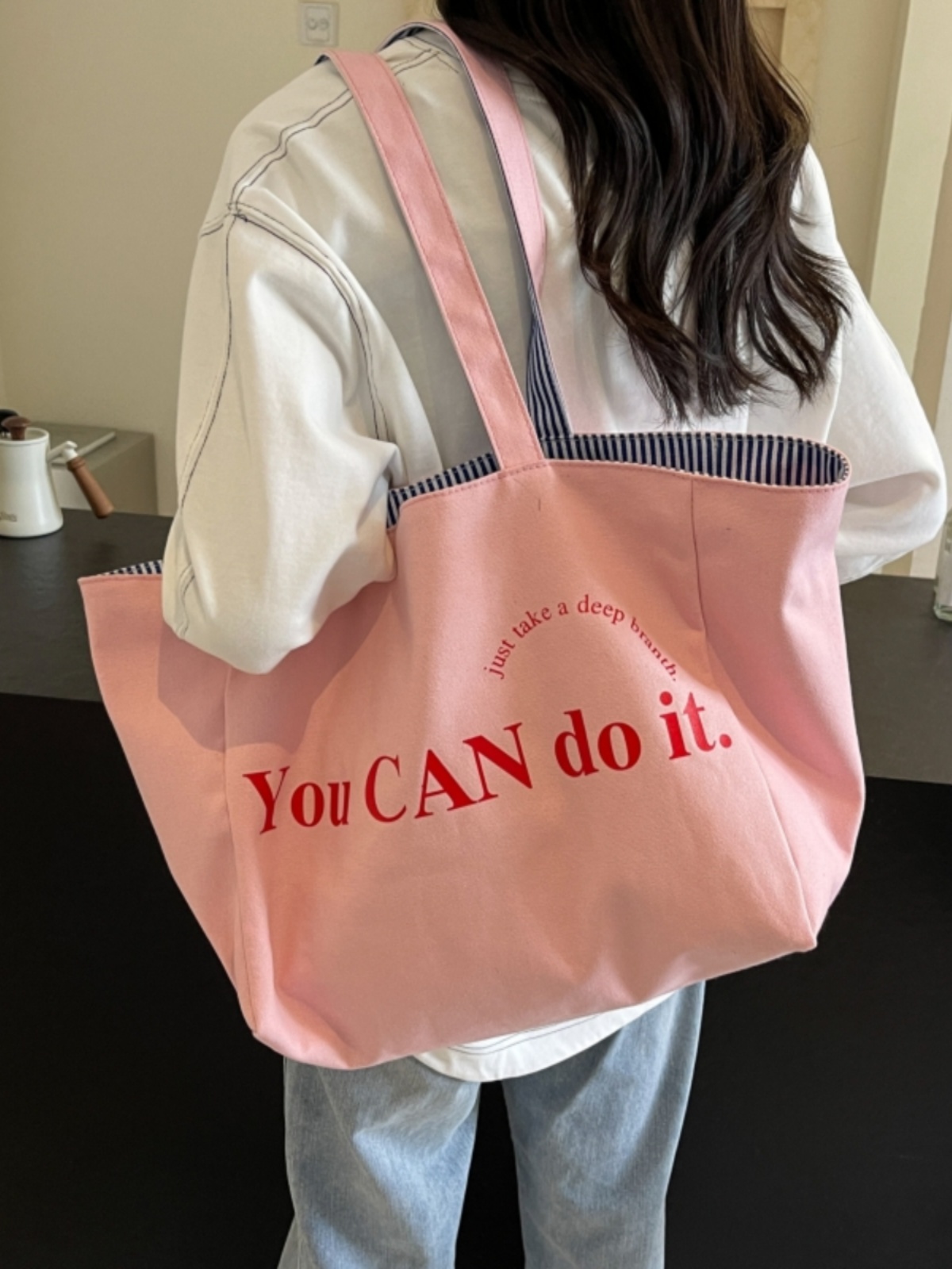 Large Capacity Striped Canvas Tote Bag for Women - Double-Sided Summer Shopping Bag for Commuting and Short Trips Large Capacity Striped Canvas Tote Bag for Women - Double-Sided Summer Shopping Bag for Commuting and Short Trips