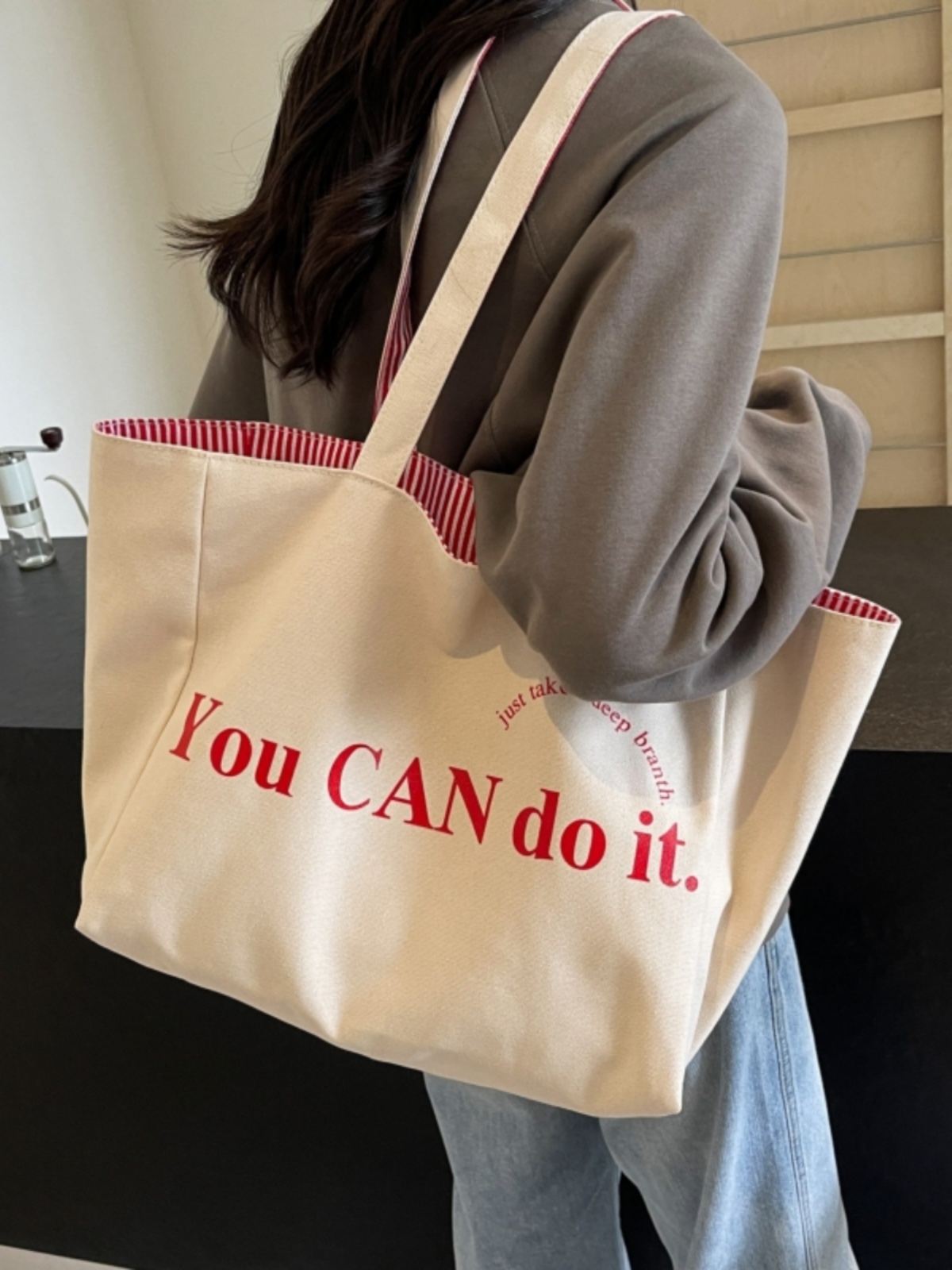 Large Capacity Striped Canvas Tote Bag for Women - Double-Sided Summer Shopping Bag for Commuting and Short Trips Large Capacity Striped Canvas Tote Bag for Women - Double-Sided Summer Shopping Bag for Commuting and Short Trips