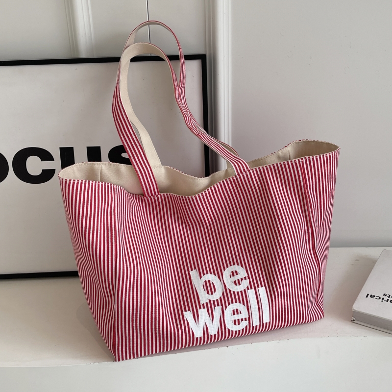 Large Capacity Striped Canvas Tote Bag for Women - Double-Sided Summer Shopping Bag for Commuting and Short Trips Large Capacity Striped Canvas Tote Bag for Women - Double-Sided Summer Shopping Bag for Commuting and Short Trips