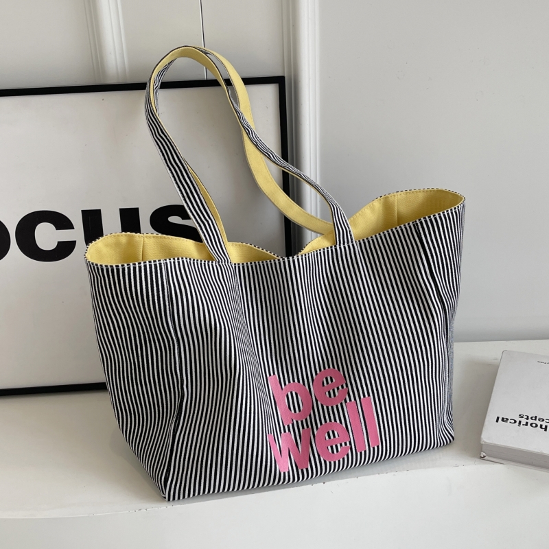 Large Capacity Striped Canvas Tote Bag for Women - Double-Sided Summer Shopping Bag for Commuting and Short Trips Large Capacity Striped Canvas Tote Bag for Women - Double-Sided Summer Shopping Bag for Commuting and Short Trips
