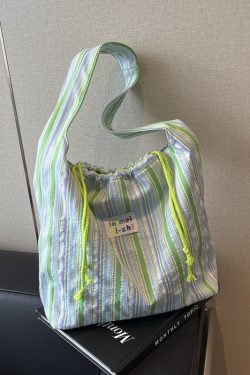 Large Capacity Striped Canvas Tote Bag for Women - Summer Single-Shoulder Underarm Bag, Versatile Commuting Style 2025