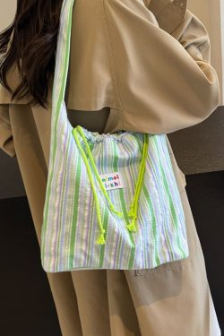 Large Capacity Striped Canvas Tote Bag for Women - Summer Single-Shoulder Underarm Bag, Versatile Commuting Style 2025