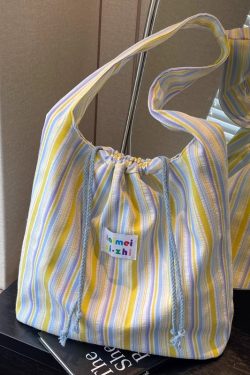 Large Capacity Striped Canvas Tote Bag for Women - Summer Single-Shoulder Underarm Bag, Versatile Commuting Style 2025